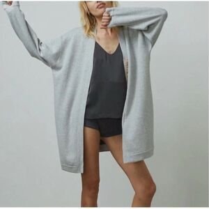 Lunya Cozy Cotton Silk Snap Front Cardigan In Mellow Grey Heather size  L/XL New